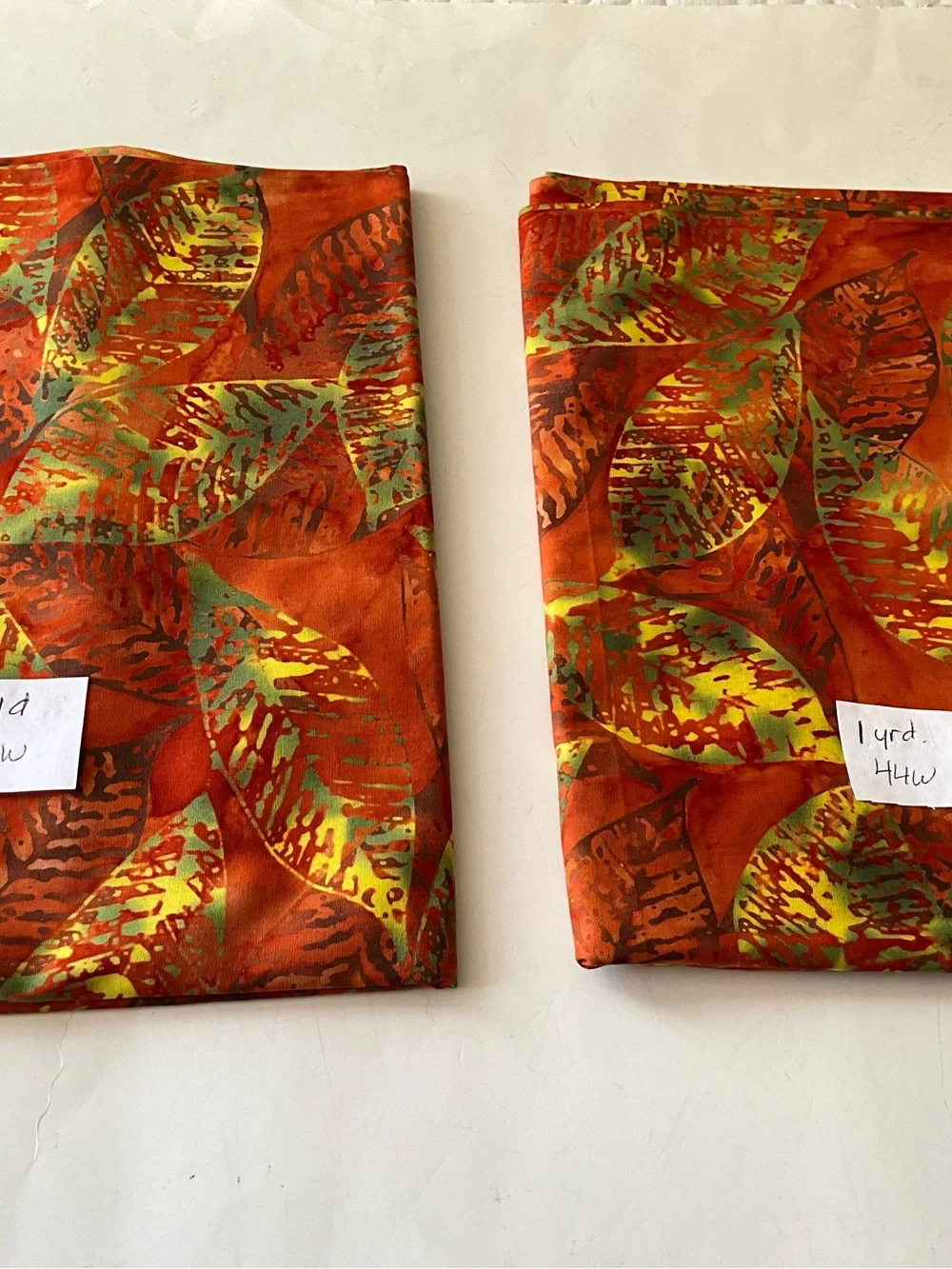 Quilting Sewing Fabric Batik/Tie-Dye Leaves Orange Green Yellow Cotton